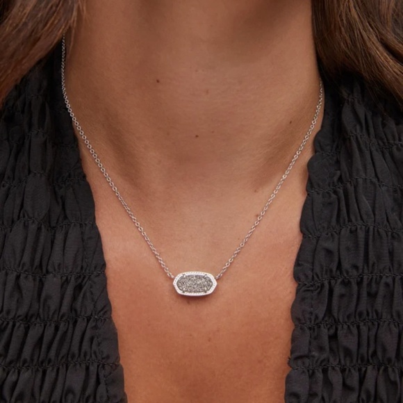 Elisa Silver Pendant Necklace in Platinum Drusy KENDRA SCOTT NECKLACE - Picture 1 of 4